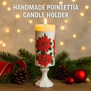 Handmade Poinsettia Christmas Candle Holder / Holiday Flower Pot